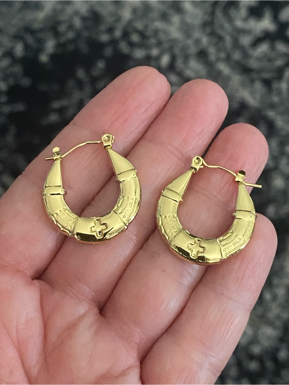 Gold Crescent Hoop Earrings with Cross Accent - Women's Jewelry